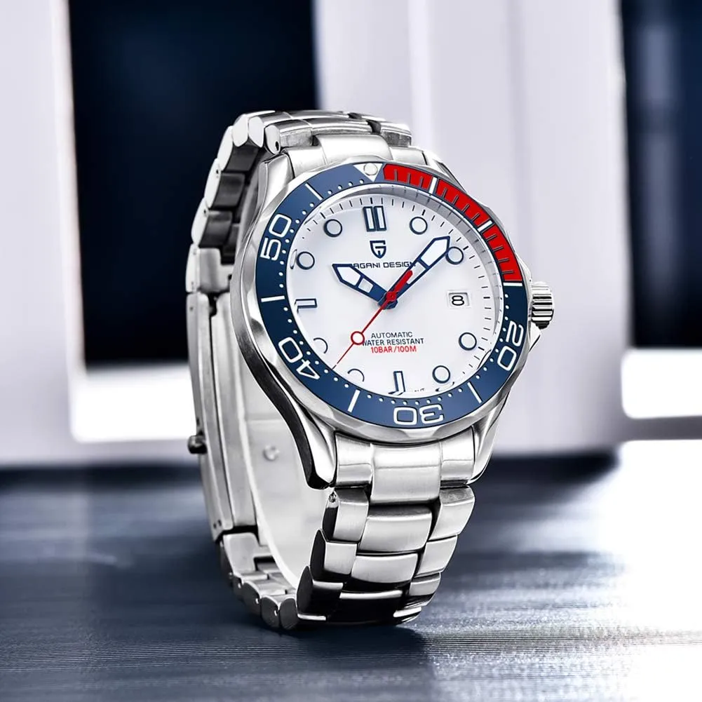 Winding Wrist Watch consult inconvenient Pagani Design 007-Model Automatic Diving Watches for Men NH35 Movement, Stainless Steel Materials, Rotating Ceramic Bezel, Sapphire Domed Mirror, 100M Waterproof Mechancial Self 