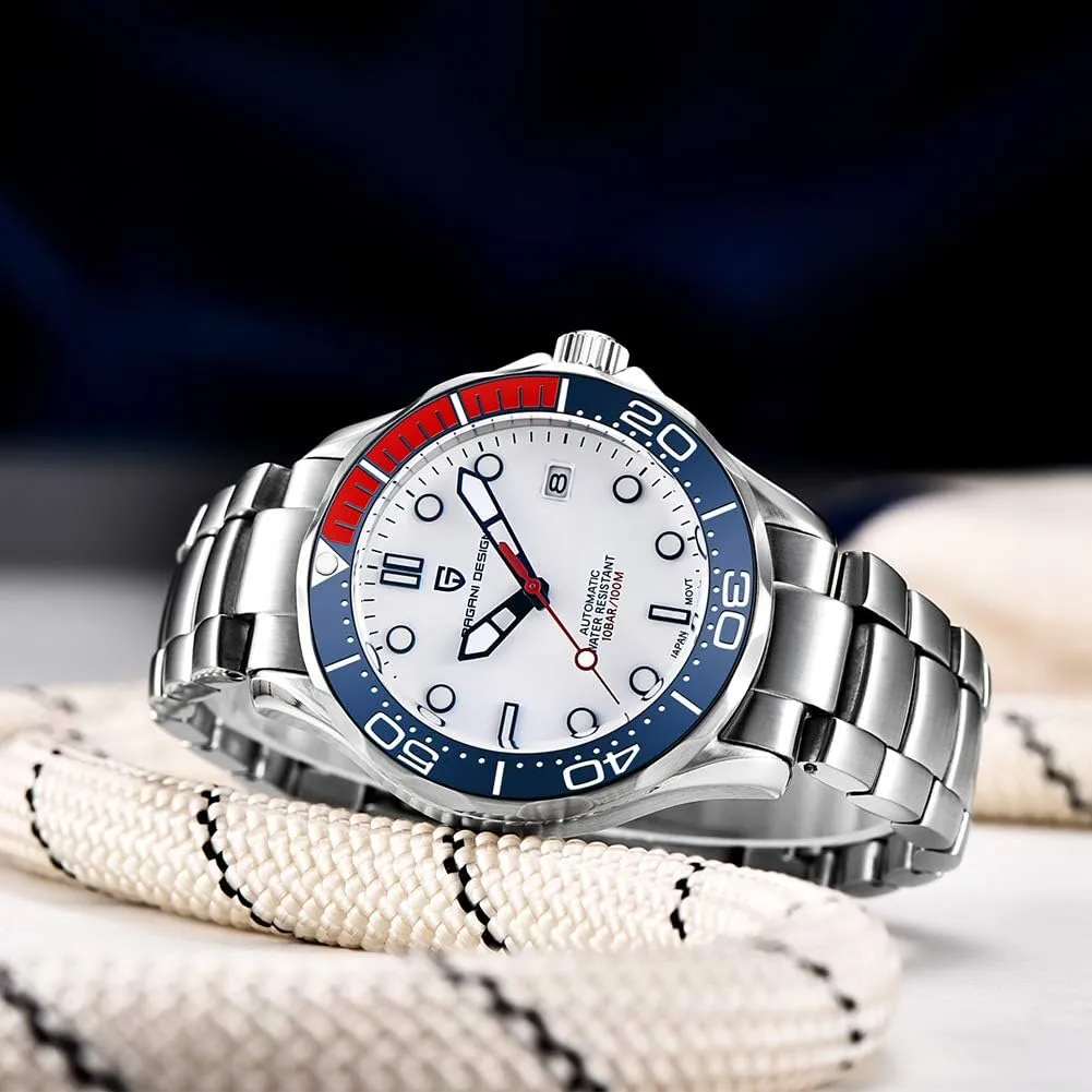 Winding Wrist Watch consult inconvenient Pagani Design 007-Model Automatic Diving Watches for Men NH35 Movement, Stainless Steel Materials, Rotating Ceramic Bezel, Sapphire Domed Mirror, 100M Waterproof Mechancial Self 
