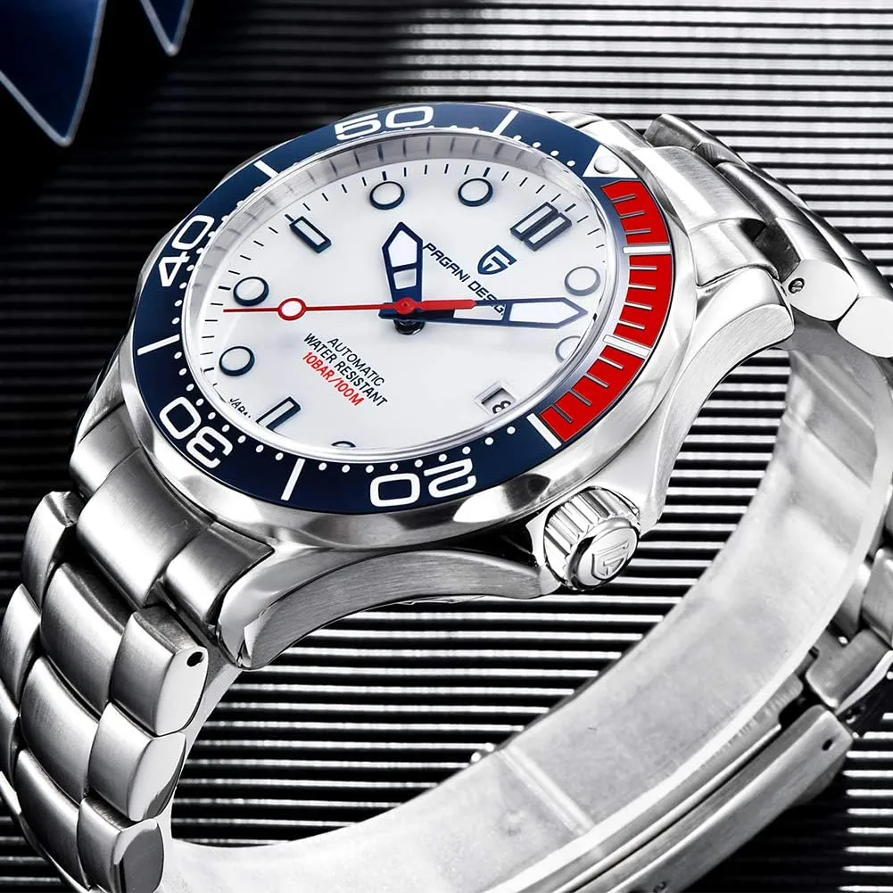 Winding Wrist Watch consult inconvenient Pagani Design 007-Model Automatic Diving Watches for Men NH35 Movement, Stainless Steel Materials, Rotating Ceramic Bezel, Sapphire Domed Mirror, 100M Waterproof Mechancial Self 