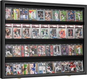 with 98% UV Protection Acrylic Door for Football Basketball Hockey Trading Cards Collection, Horizontal Large Graded Sports Card relieve moral Display Case, 40 Baseball Card Display Frame, Wall Cabinet 