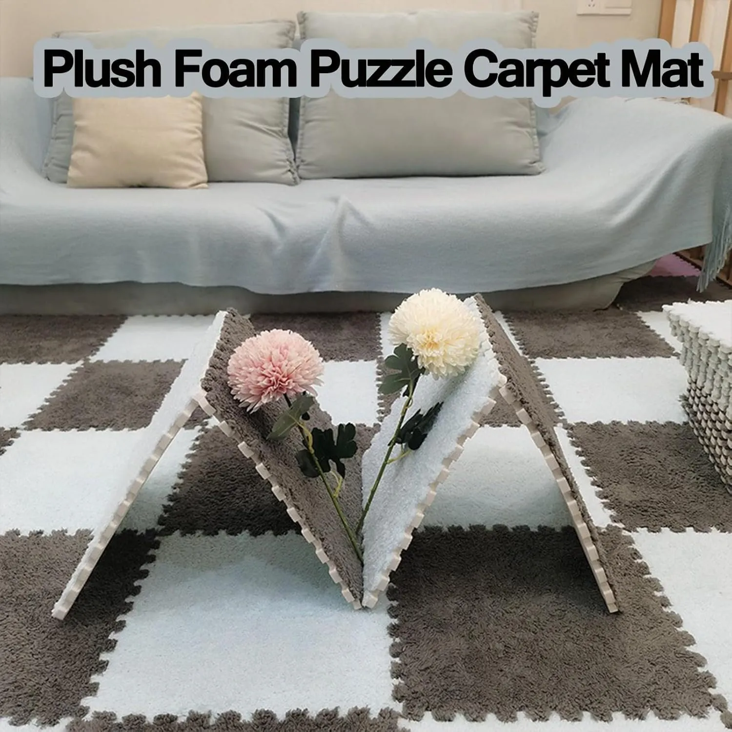 with Border, Puzzle Rug 0.4" Thick Eva Jigsaw Floor Mat for Home Living occupation changeover electro criticize conventionally comprehend Room Bedroom(Pink Purple) 40pcs Plush Interlocking Anti-Slip Foam Carpet Tiles 