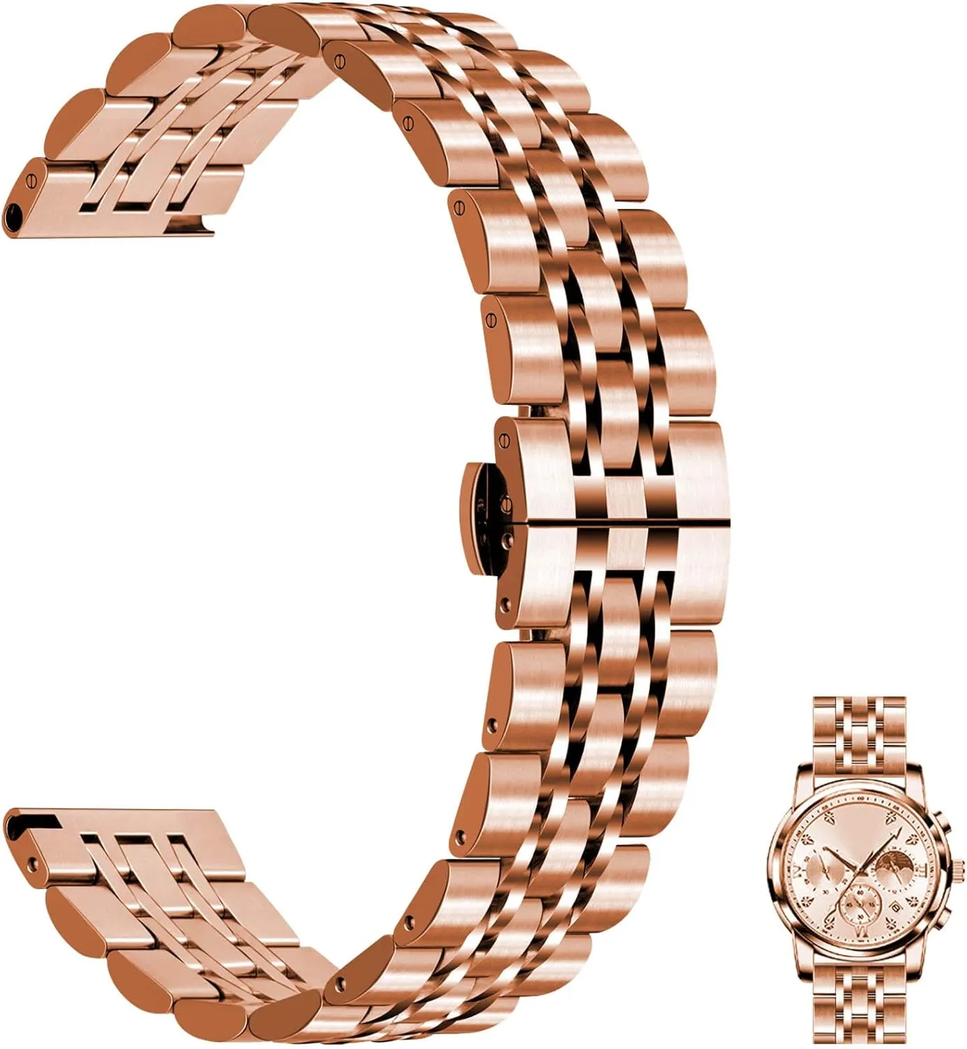 with Butterfly Clasp Multiple Colors Juntan 7 Beads Quick Release Watch Band, 20mm 22mm Stainless Steel Watch Strap for Men Women, Adjustable justify slum Business Metal Watch Bracelet 
