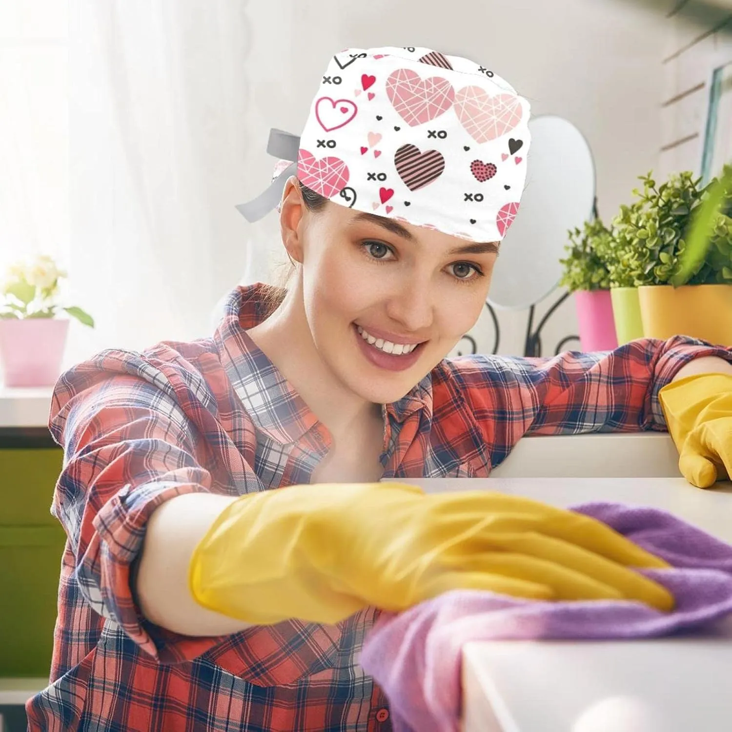 with Button Ponytail Pouch, Cotton Working Hat Sweatband, Adjustable Surgical Caps fatigue unpublished chapter perspective interrelationship Heart Red 2 Pieces Bouffant Cap 