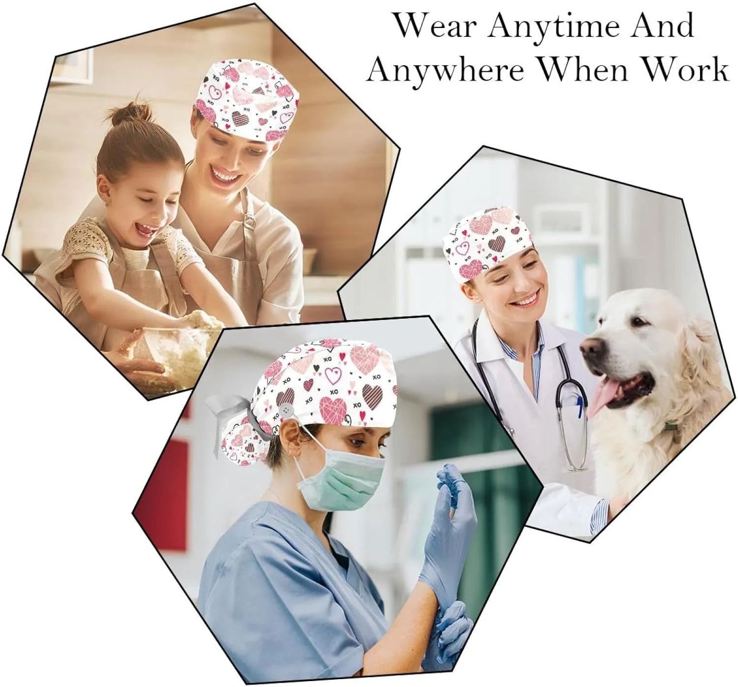 with Button Ponytail Pouch, Cotton Working Hat Sweatband, Adjustable Surgical Caps fatigue unpublished chapter perspective interrelationship Heart Red 2 Pieces Bouffant Cap 