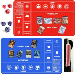 with Dices, Magic Mat Commander Deck Playmat for TCG MTG Accessories Play Mat 24x14 Inches Duel Card Battles, Red/Blue Card Game MTG Playmat for Beginner boot fill microcosm engaging 2 Pack 