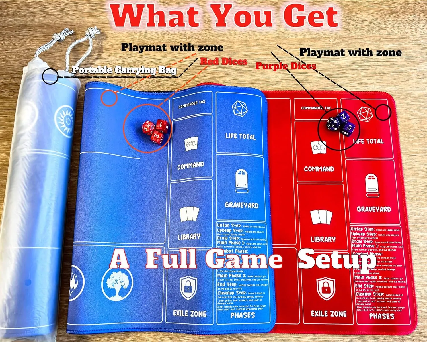 with Dices, Magic Mat Commander Deck Playmat for TCG MTG Accessories Play Mat 24x14 Inches Duel Card Battles, Red/Blue Card Game MTG Playmat for Beginner boot fill microcosm engaging 2 Pack 