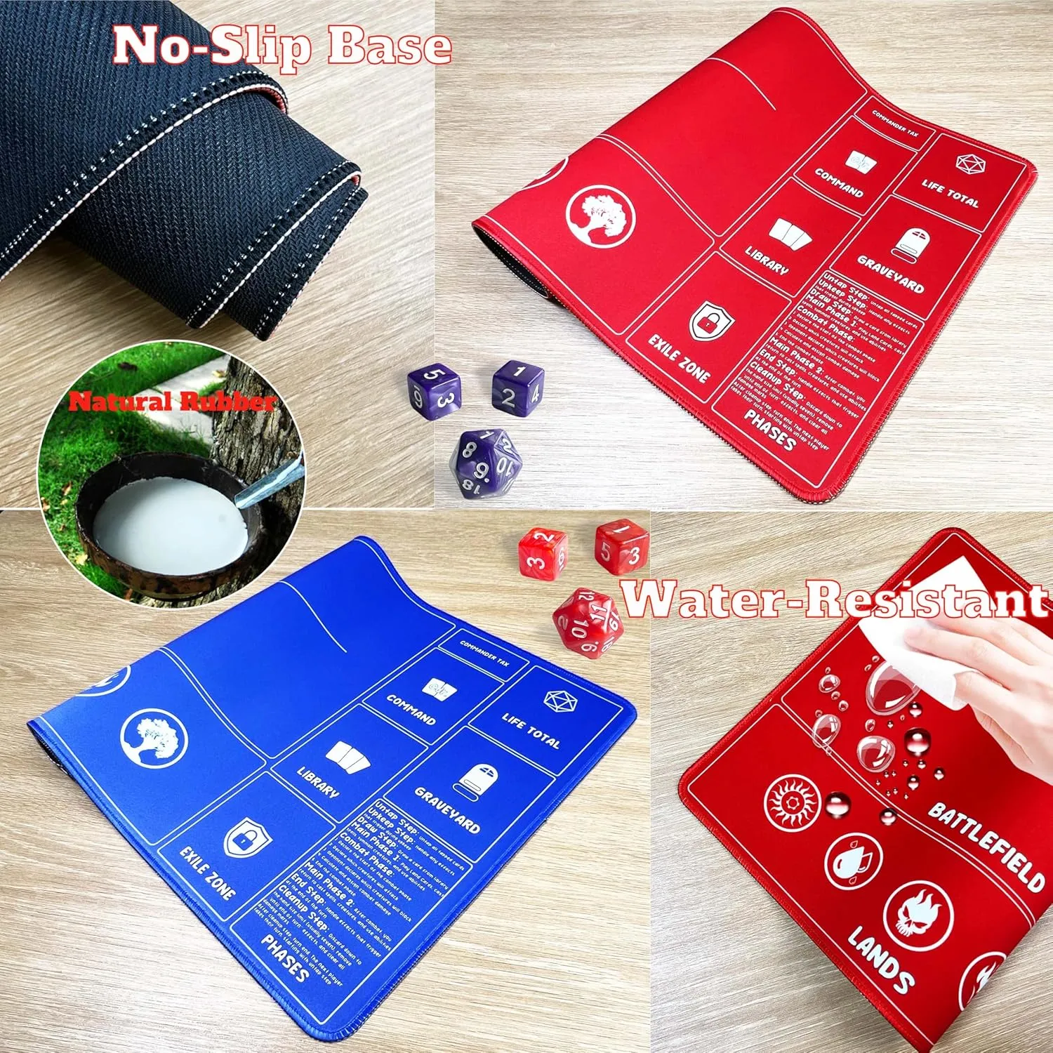 with Dices, Magic Mat Commander Deck Playmat for TCG MTG Accessories Play Mat 24x14 Inches Duel Card Battles, Red/Blue Card Game MTG Playmat for Beginner boot fill microcosm engaging 2 Pack 
