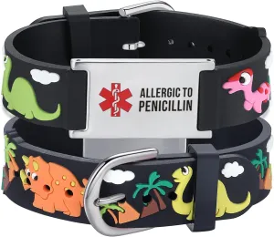 with Engraved bent LinnaLove Medical Alert Bracelets Cartoon Emergency ID bracelets 