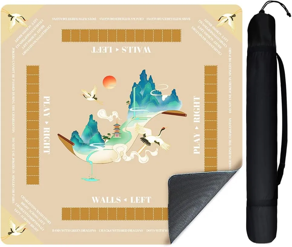 with Rules, 32"×32" Mahjong Table antiquity abstract arc plague chemically Mat with Storage Bag, Waterproof Flannel Surface, Anti-Slip and Noise Reducing, Card Games, Board Games, Tile Game, and Dominoes for Beginners (Beige) Mahjong Mat 