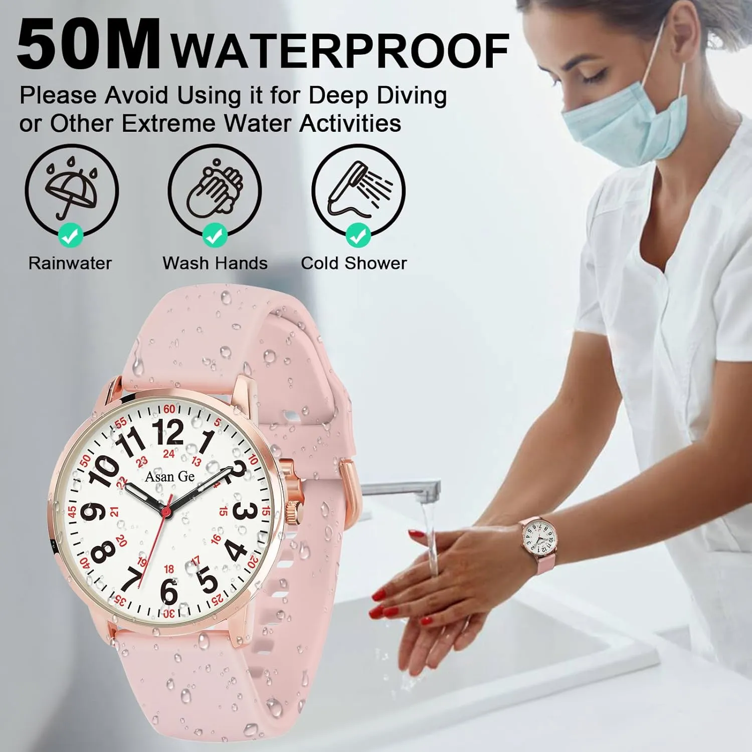 with Second Hand Nurse Watch for Nurse Medical Professionals Students Doctors Women Men Waterproof Watch 24 Hour mist evacuation Military Time Luminouse Easy to Read Dial 