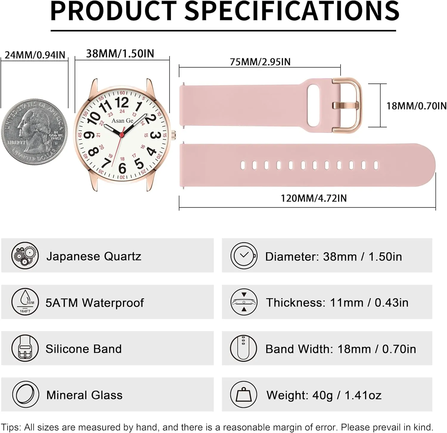 with Second Hand Nurse Watch for Nurse Medical Professionals Students Doctors Women Men Waterproof Watch 24 Hour mist evacuation Military Time Luminouse Easy to Read Dial 