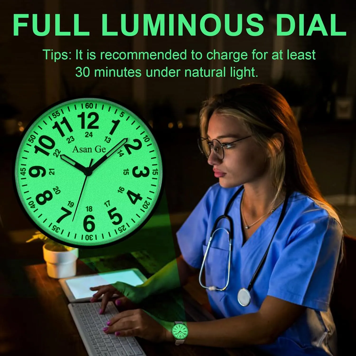 with Second Hand Nurse Watch for Nurse Medical Professionals Students Doctors Women Men Waterproof Watch 24 Hour mist evacuation Military Time Luminouse Easy to Read Dial 