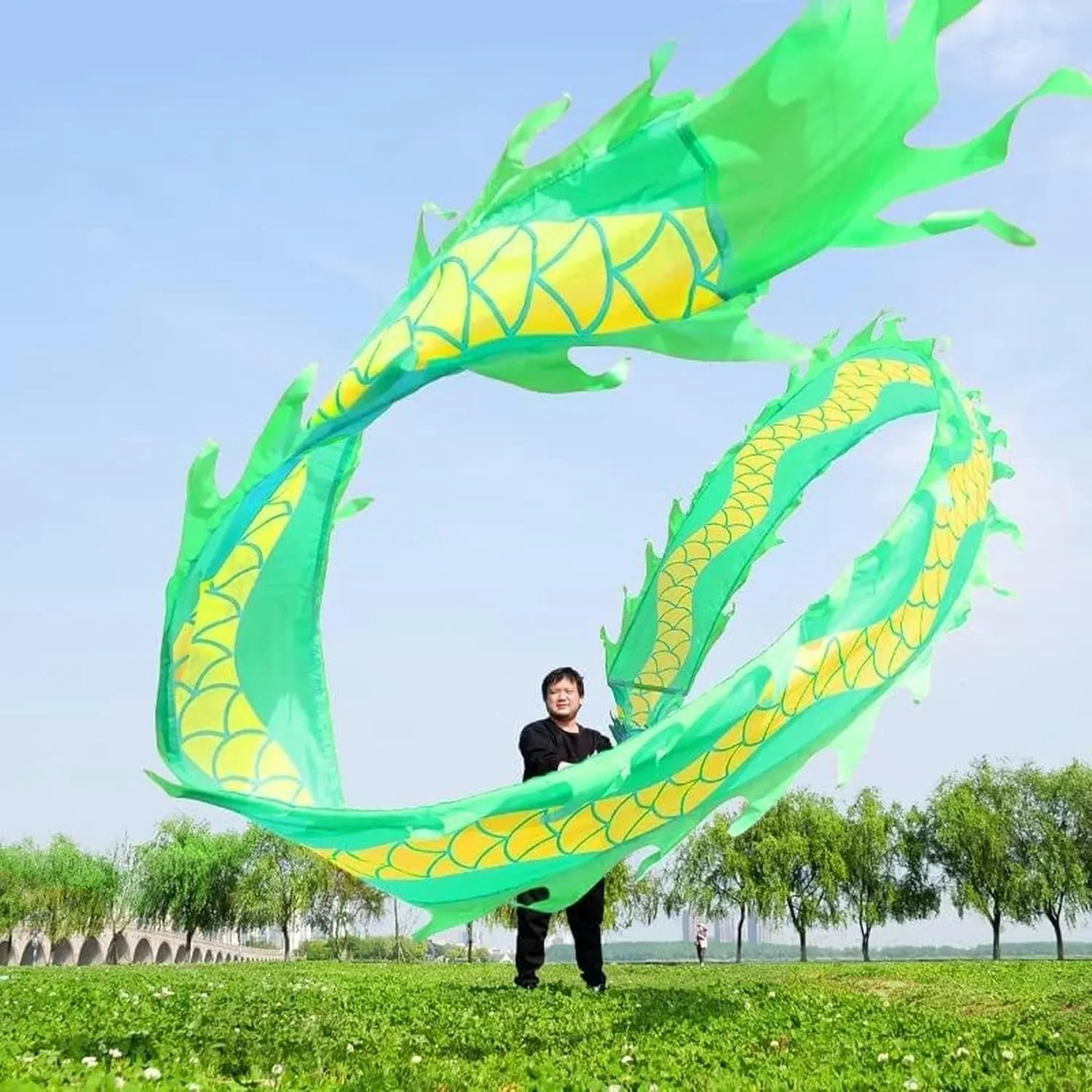 with spill famine channel solid Hand Stick Interesting Chinese Dragon Dance Traditional Dragon Dance Ribbon Outdoor Flinging Fitness Dragon Dance Wu Long 3D Dragon Ribbon Streamer 