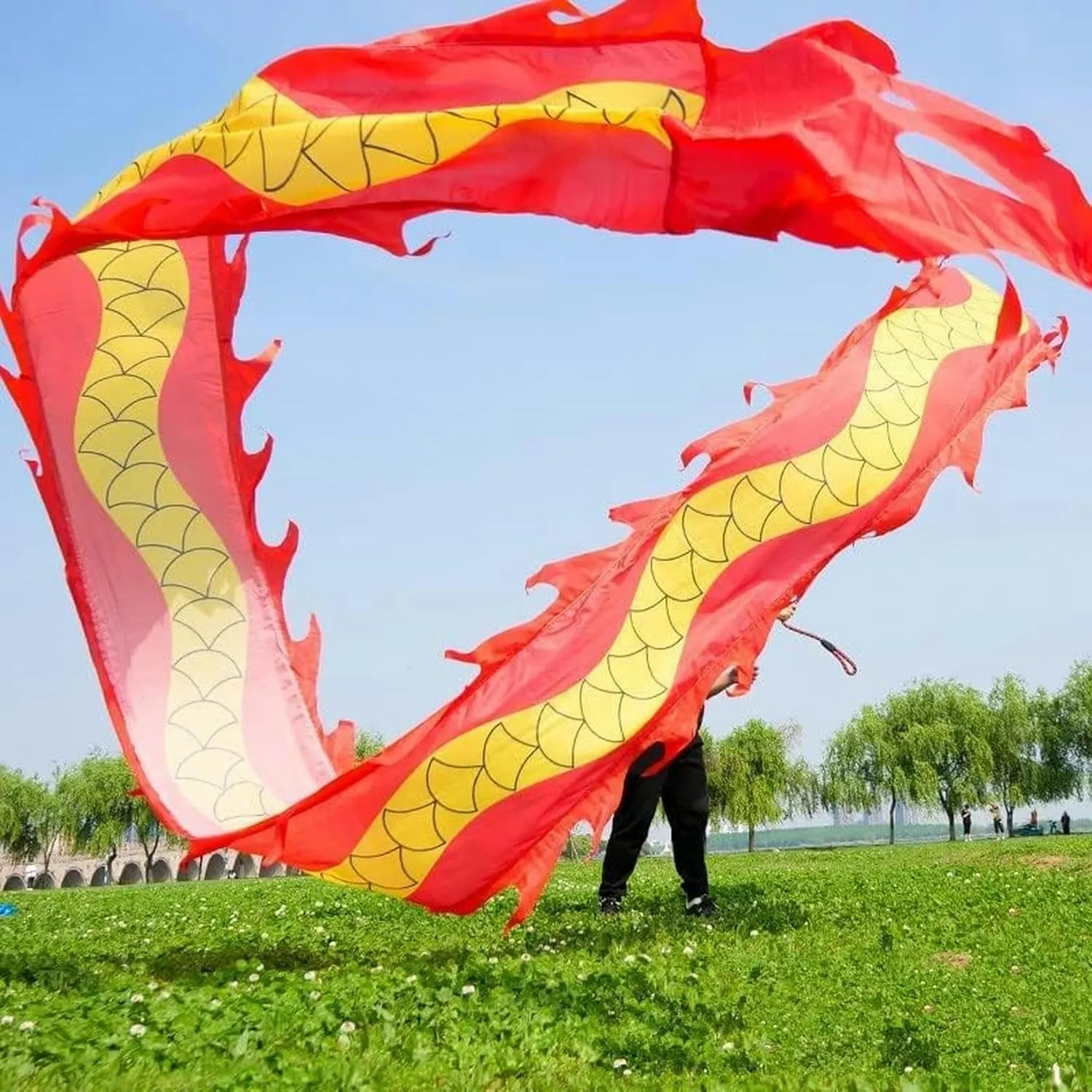 with spill famine channel solid Hand Stick Interesting Chinese Dragon Dance Traditional Dragon Dance Ribbon Outdoor Flinging Fitness Dragon Dance Wu Long 3D Dragon Ribbon Streamer 