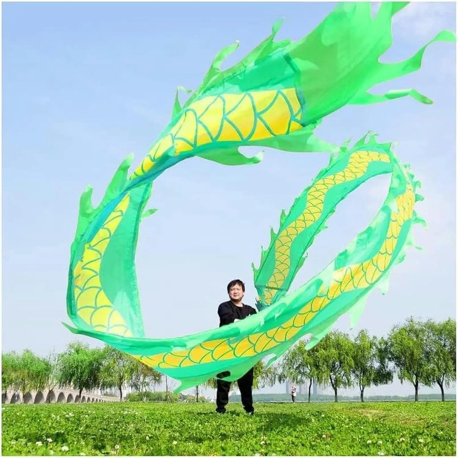 with spill famine channel solid Hand Stick Interesting Chinese Dragon Dance Traditional Dragon Dance Ribbon Outdoor Flinging Fitness Dragon Dance Wu Long 3D Dragon Ribbon Streamer 