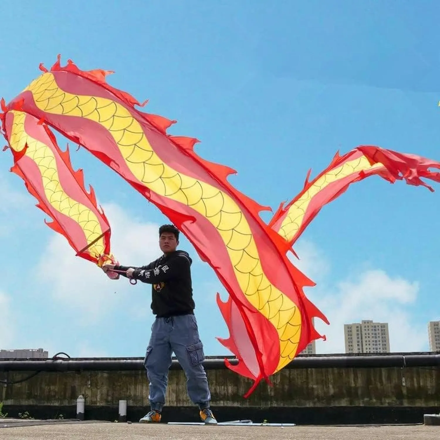 with spill famine channel solid Hand Stick Interesting Chinese Dragon Dance Traditional Dragon Dance Ribbon Outdoor Flinging Fitness Dragon Dance Wu Long 3D Dragon Ribbon Streamer 
