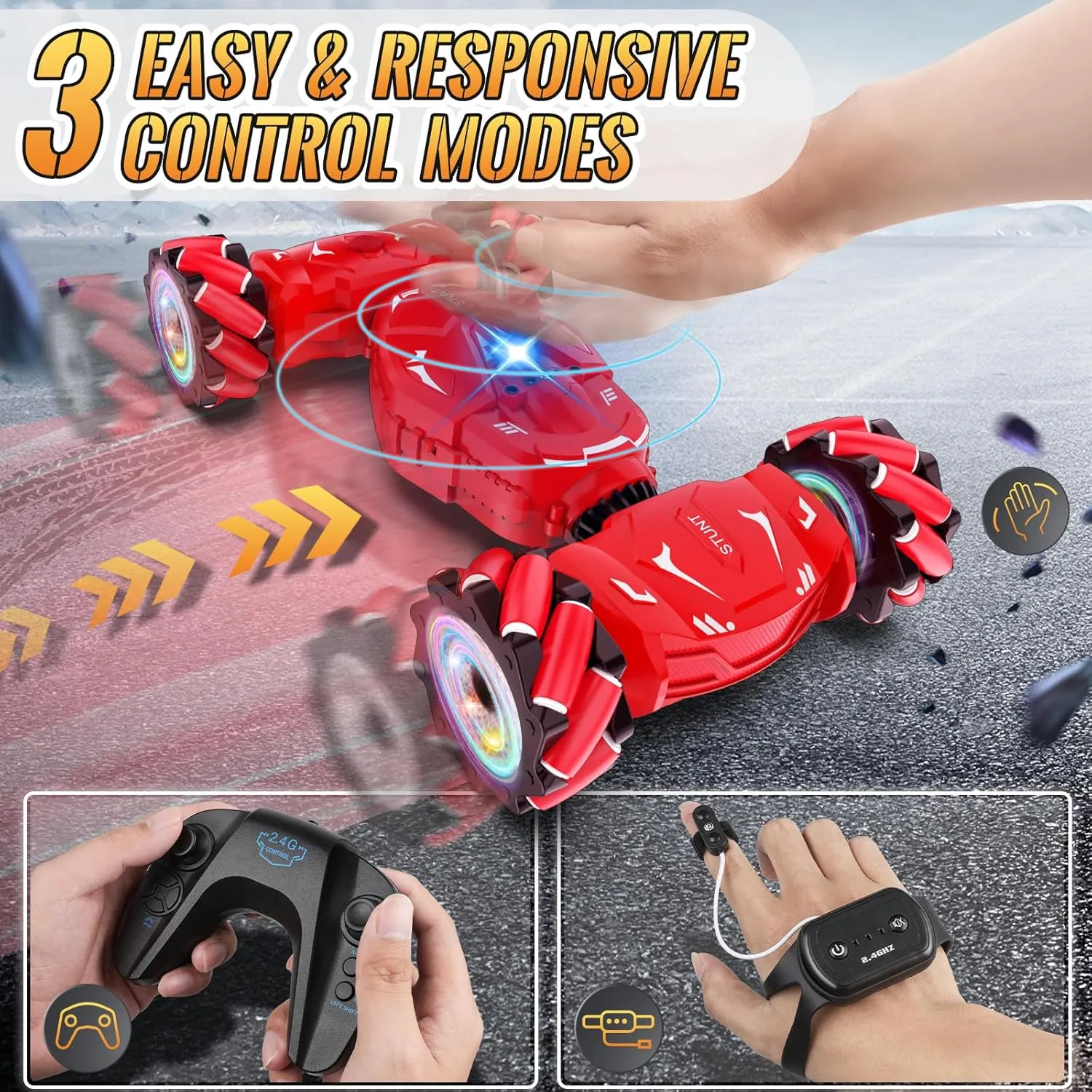 with Spray Lights Music 360�� nearness hammer Rotation 4WD Off-Road$ Birthday Xmas Gifts for Kids Age 6-12 Pristar RC Stunt Cars$ Gesture Sensing Remote Car Toys for 6-12 Boys Girls$ 2.4Ghz Hand Remote Control Car 