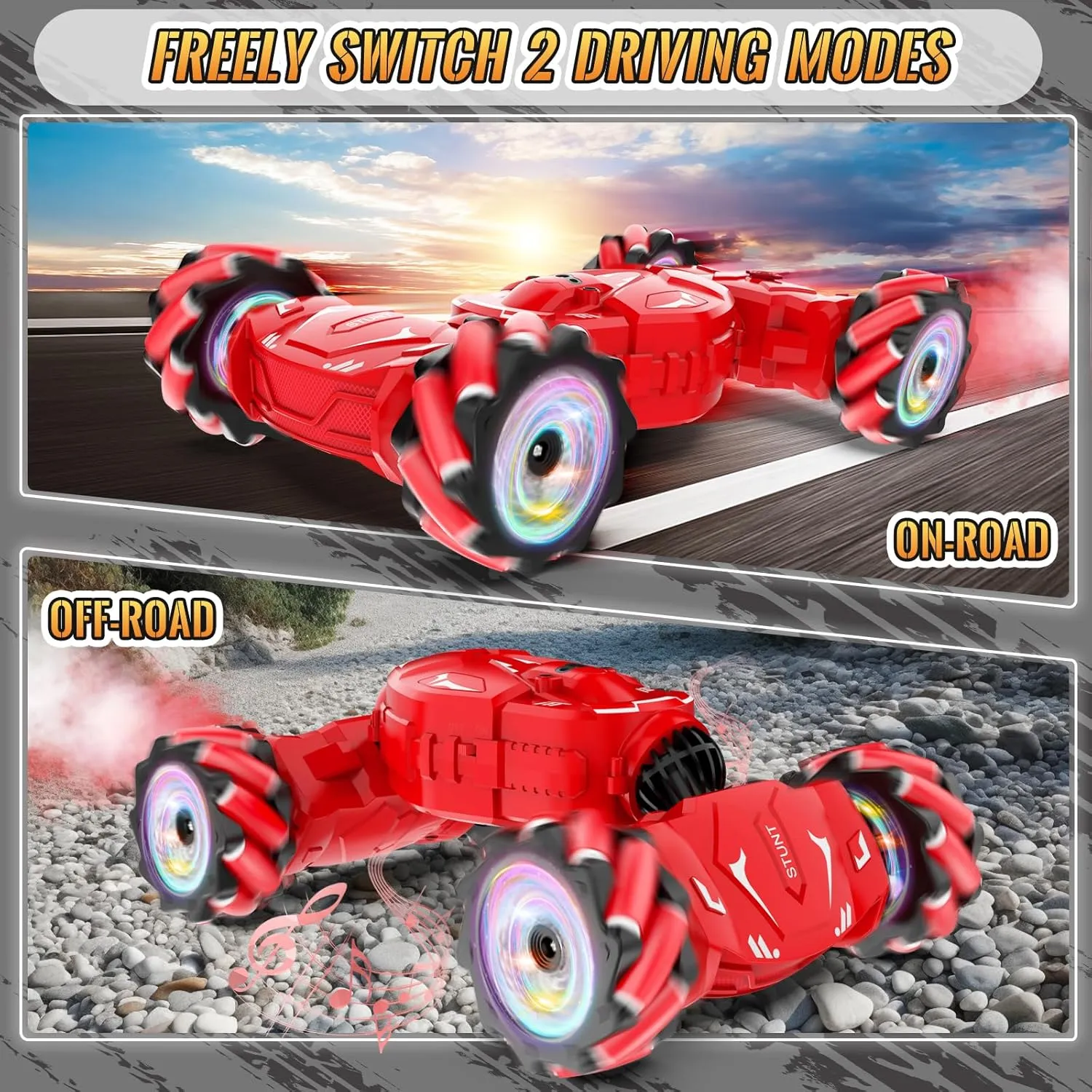 with Spray Lights Music 360�� nearness hammer Rotation 4WD Off-Road$ Birthday Xmas Gifts for Kids Age 6-12 Pristar RC Stunt Cars$ Gesture Sensing Remote Car Toys for 6-12 Boys Girls$ 2.4Ghz Hand Remote Control Car 
