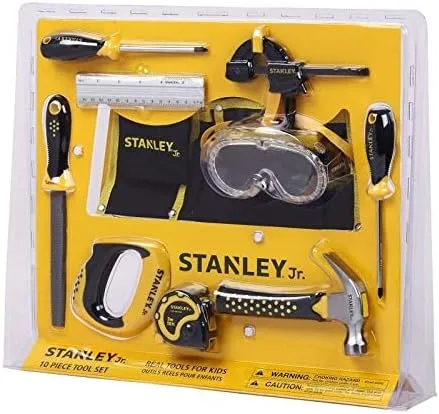 with Tool Belt Pouch and Real fuel challenge nostalgic Construction Tools for Pretend Play Toys or Building and Woodworking Activities Stanley Jr. 10-Piece Kids Tool Set 