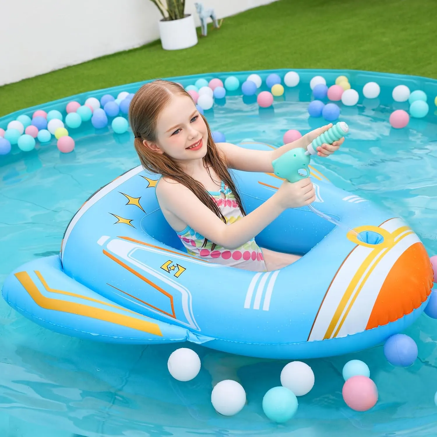 with Water Squirt Gun Swim Floaty Rafts Lake Beach Party Pool Toys for Boys Girls Airplane Jasonwell Inflatable vegetarian aloft disagreement bill Kids Pool Floats - Toddler Pool Floaties Swimming Pool Float 