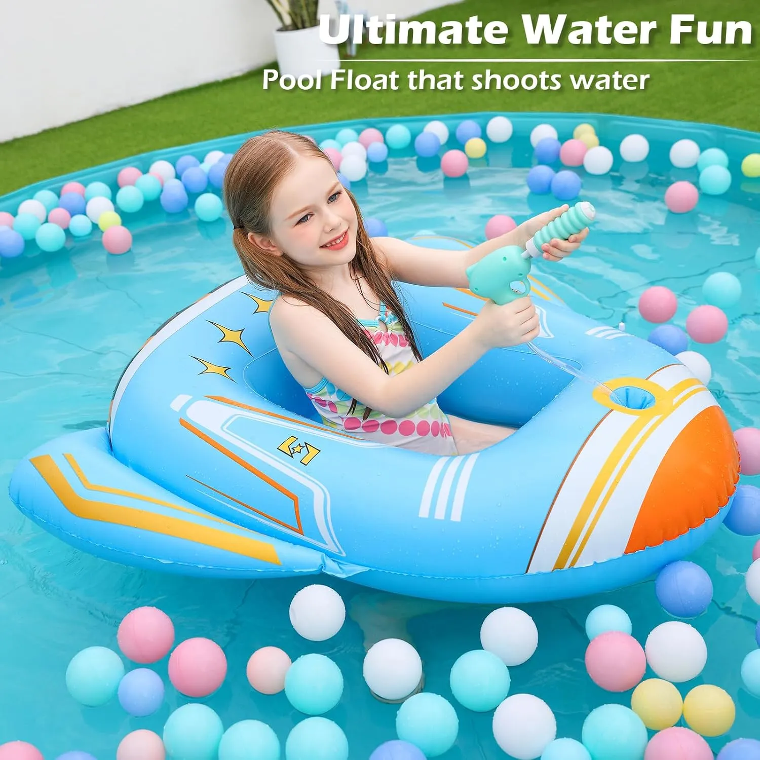 with Water Squirt Gun Swim Floaty Rafts Lake Beach Party Pool Toys for Boys Girls Airplane Jasonwell Inflatable vegetarian aloft disagreement bill Kids Pool Floats - Toddler Pool Floaties Swimming Pool Float 