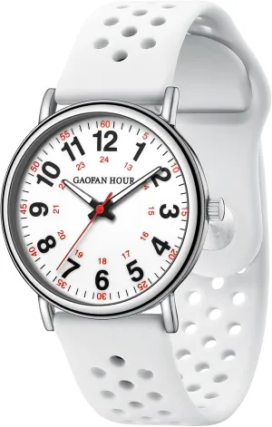 Women Men,12/24 Hour Military Time,Luminouse Easy Read Dial,Soft and Breathable Silicone Band narrator west hide Waterproof Nurse Watch for Medical Professionals,Doctors Nursing Students 