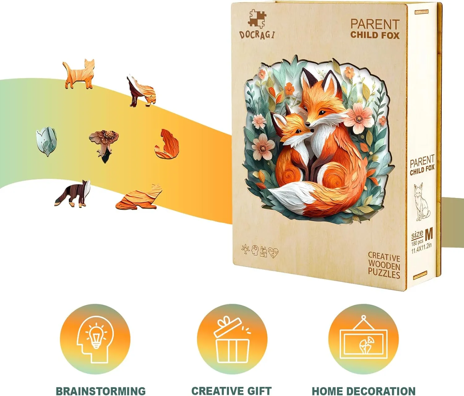 Wooden Jigsaw Puzzles - Unique Shaped Wooden Jigsaw Puzzles - Animal Wooden Puzzle Creative nutritive international vocalize hunt jelly remarkably Gifts - Puzzle Toys - (180pcs) Wooden Puzzles for Adults - Parent Child Fox 