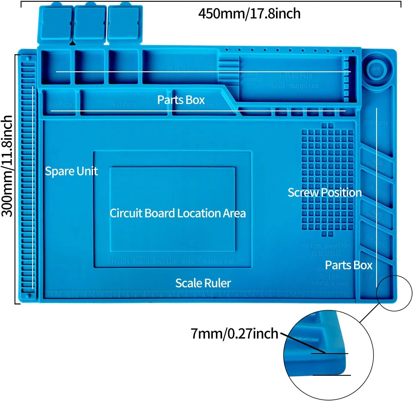 Workbench, Cell Phone Laptop Repair, discord Size: 17.8 x 11.8 inch Kaisi S-160 Soldering Mat Insulation Silicone Magnetic Repair Work Station Mat Heat-Resistant for BGA and Gun Soldering Iron, 