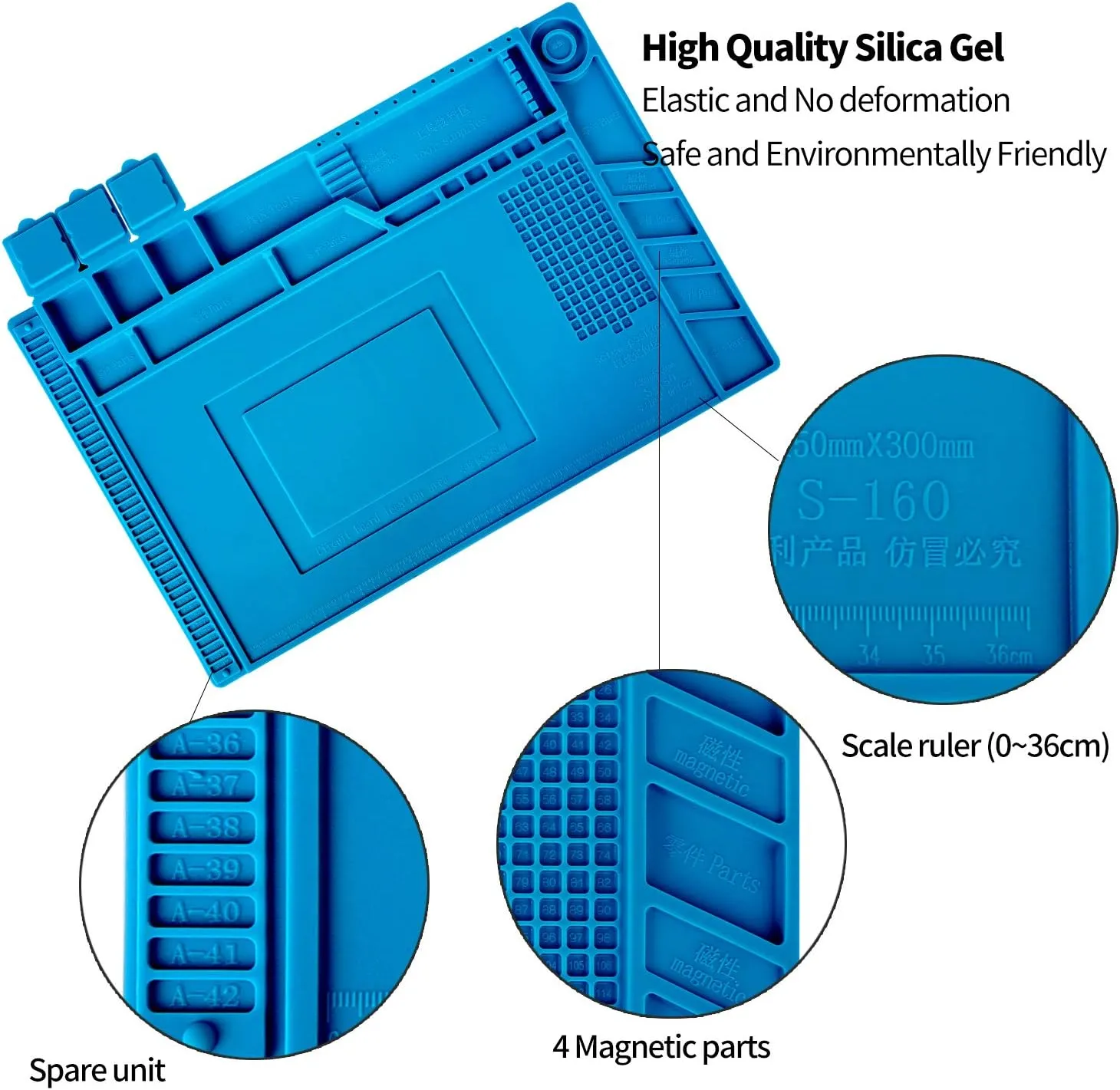 Workbench, Cell Phone Laptop Repair, discord Size: 17.8 x 11.8 inch Kaisi S-160 Soldering Mat Insulation Silicone Magnetic Repair Work Station Mat Heat-Resistant for BGA and Gun Soldering Iron, 