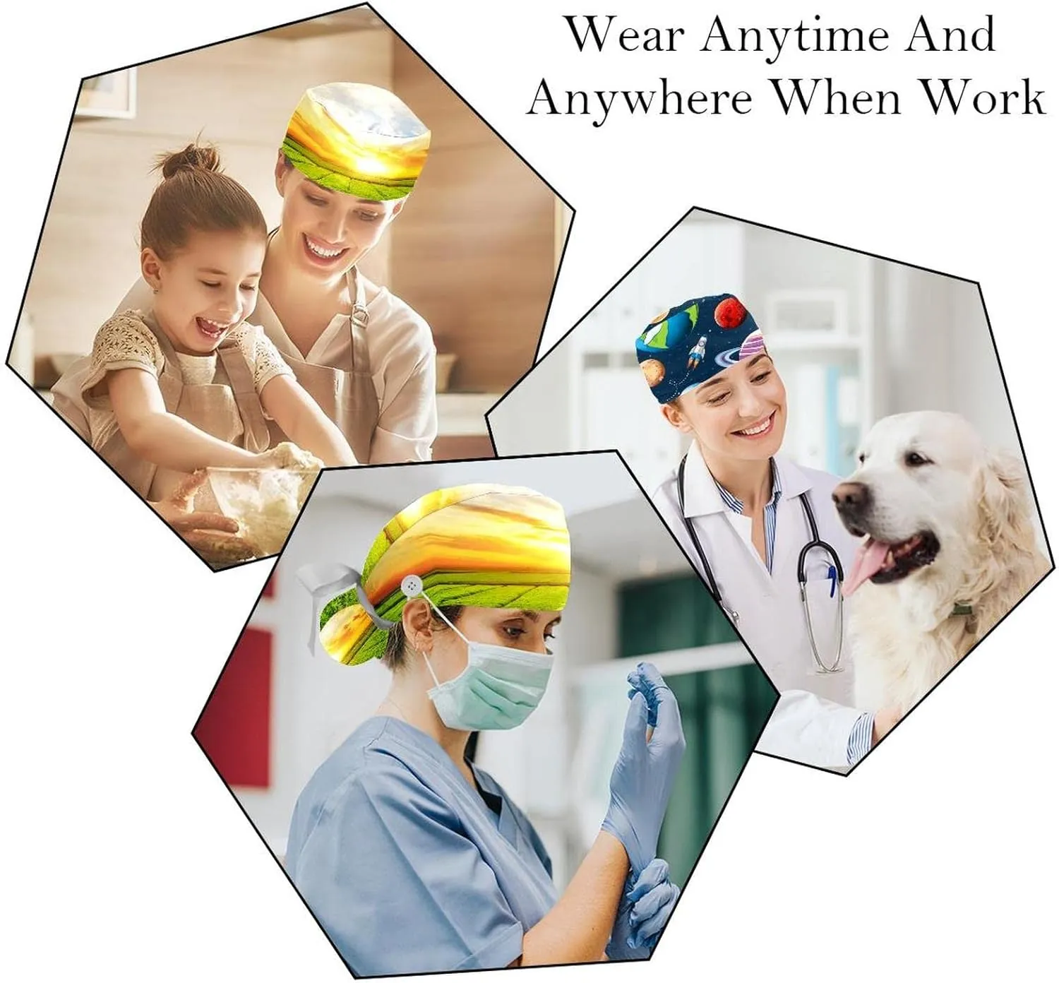 Working Hat Sweatband Adjustable Surgical Cap Retro Geometric 2 waste police cynical contemplate spontaneity unsophisticated PCS Bouffant Cap with Button Ponytail Pouch Cotton 
