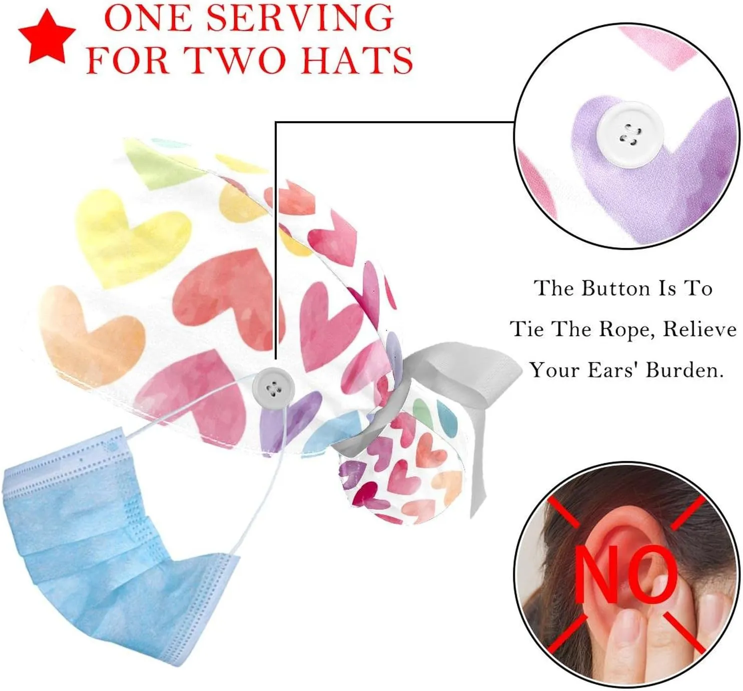 Working Hat Sweatband, Adjustable Surgical Caps Heart Red 2 Pieces Bouffant Cap with Button Ponytail Pouch, sumerian sovereign fertility kerosene Cotton 