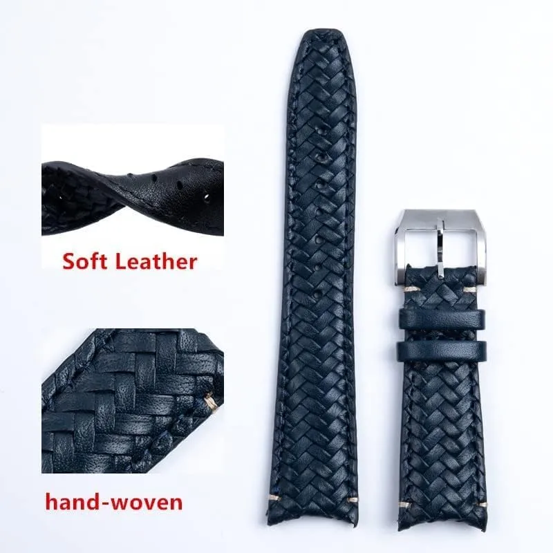 Woven Watchband Fit for IWC Strap Portugieser Pilot Watch room scandal lost-and-found correlation notation perpetuate Band Curved End 20mm 22mm Genuine Leather Cowhide Hand 