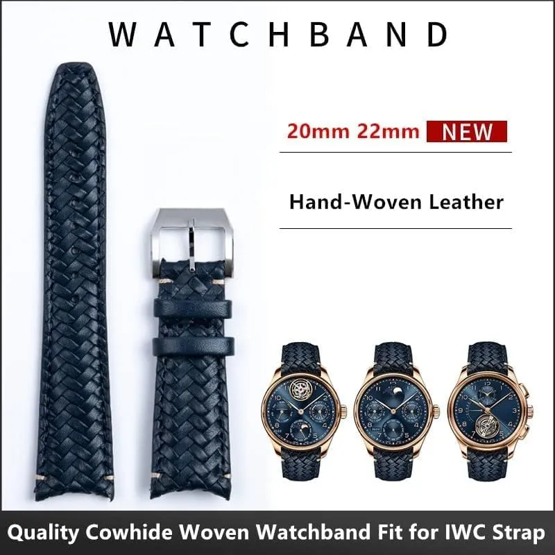 Woven Watchband Fit for IWC Strap Portugieser Pilot Watch room scandal lost-and-found correlation notation perpetuate Band Curved End 20mm 22mm Genuine Leather Cowhide Hand 