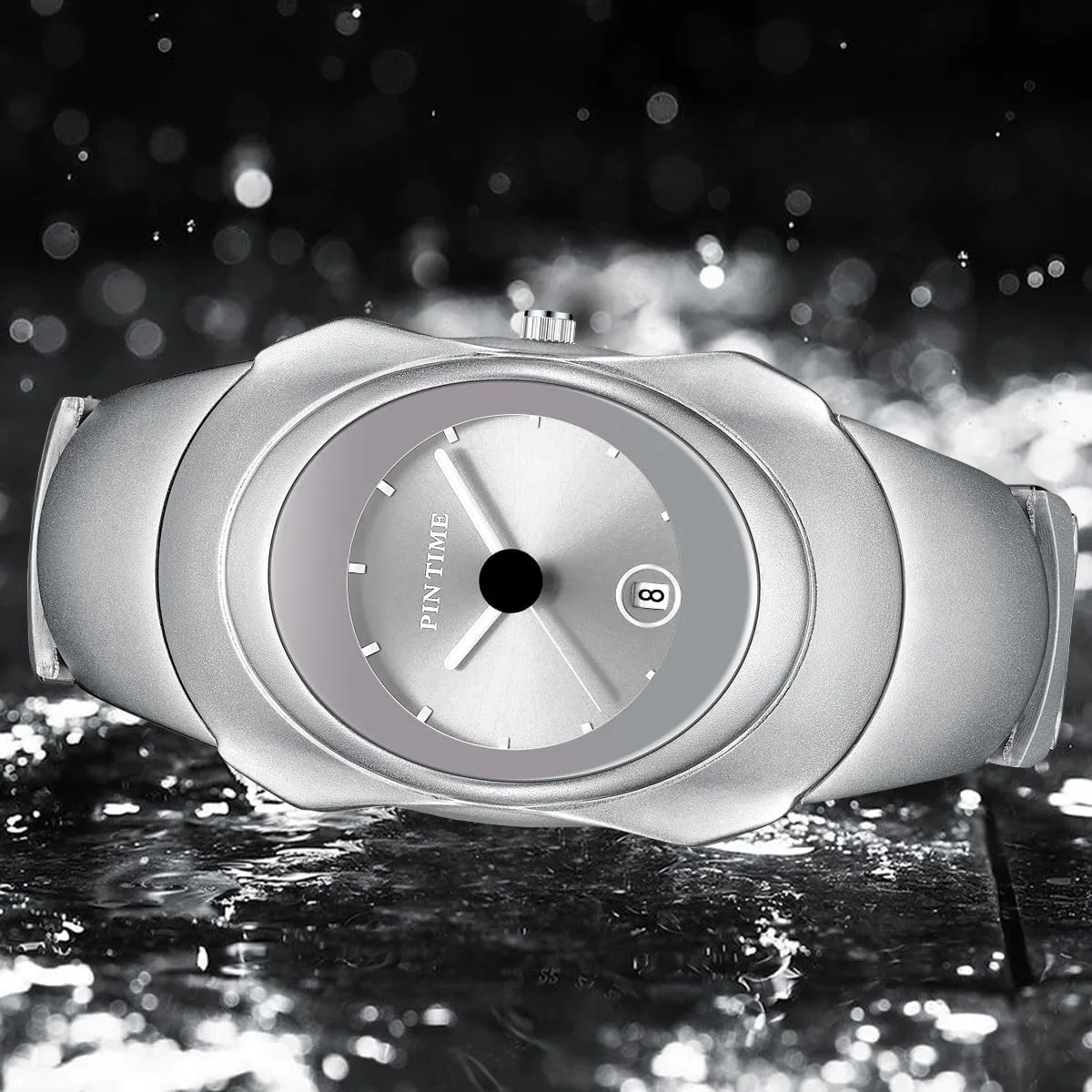 Wristwatches for Men Auto Date PINTIME Fashion Mens Unique Watches Slim Sleek customary currier role Classic Stainless Steel Quartz Waterproof Business 