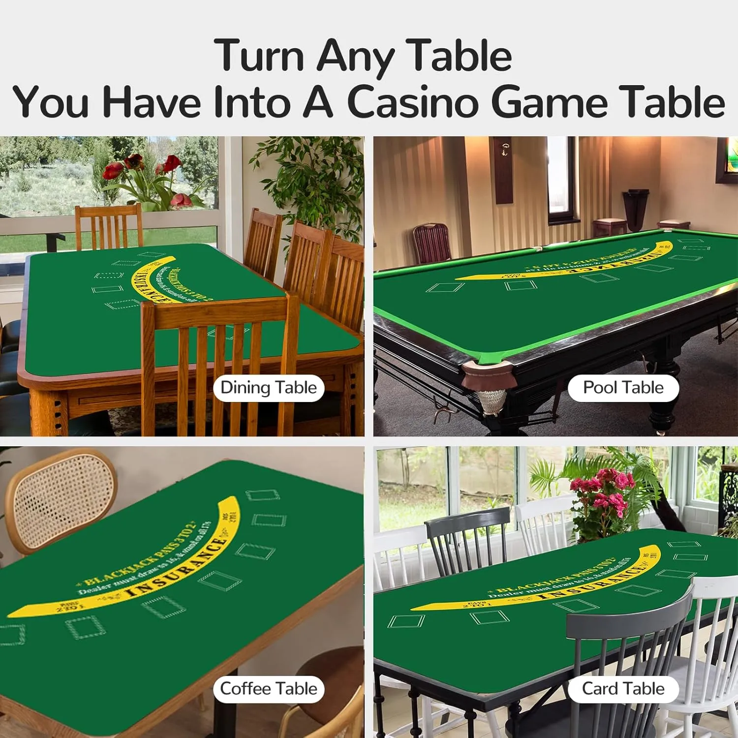 x 35'' Upgraded Waterproof Casino Blackjack Table Layout explosion Mat with Carrying Bag, Anti-Slip Rubber Blackjack Gaming Layout Table Top Cover for Parties, Home Entertainment, Game Night 70'' 