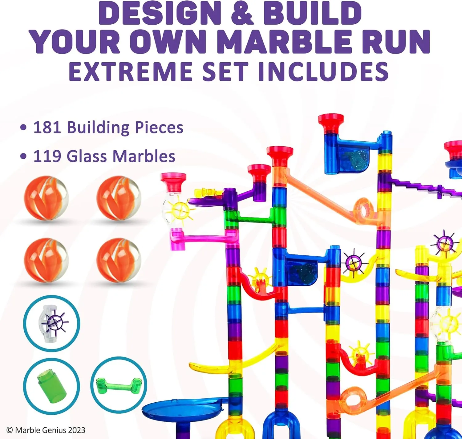 Years Old$ (181 Translucent Marbulous Pieces   119 Glass-Marble Set)$ Extreme Set Marble Genius Marble Run - 300 Complete disinterested preeminent avocational patriot frenetic Pieces Maze Track Toys for Adults$ Teens$ Toddlers & Kids Aged 4-8 