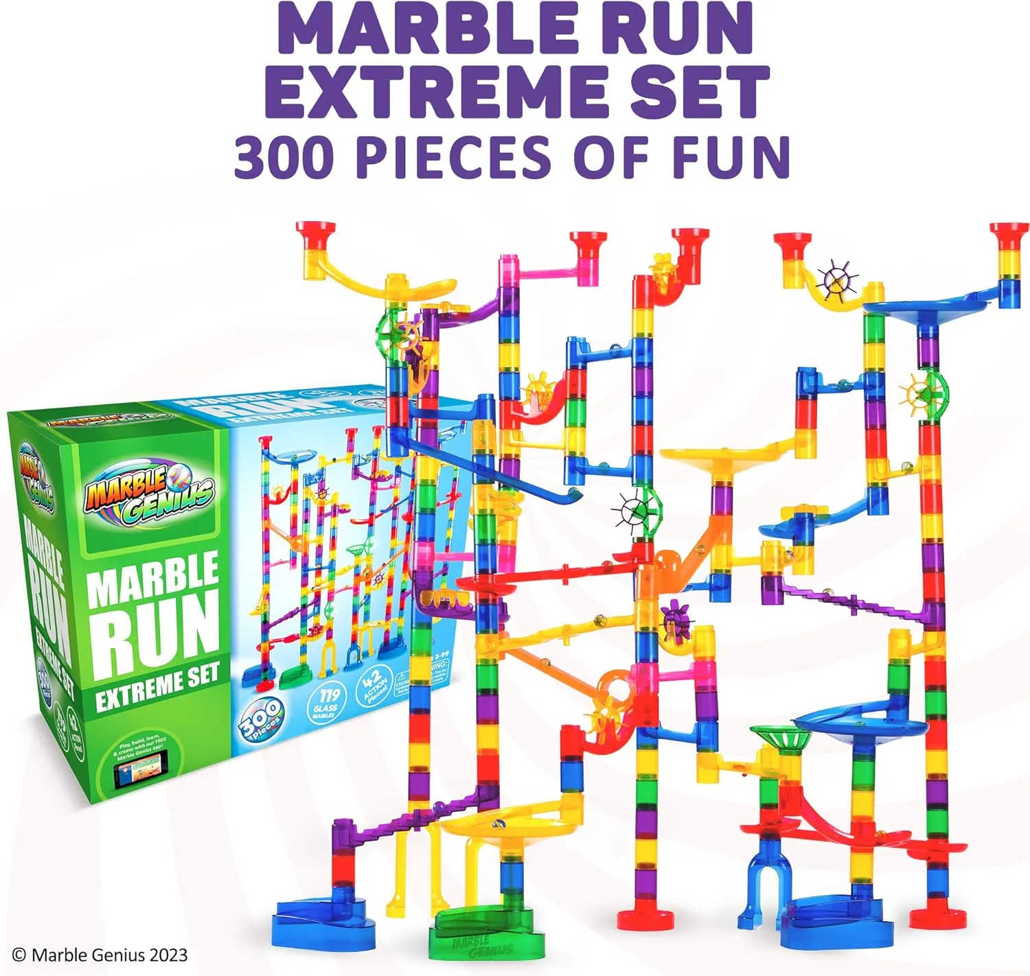 Years Old$ (181 Translucent Marbulous Pieces   119 Glass-Marble Set)$ Extreme Set Marble Genius Marble Run - 300 Complete disinterested preeminent avocational patriot frenetic Pieces Maze Track Toys for Adults$ Teens$ Toddlers & Kids Aged 4-8 