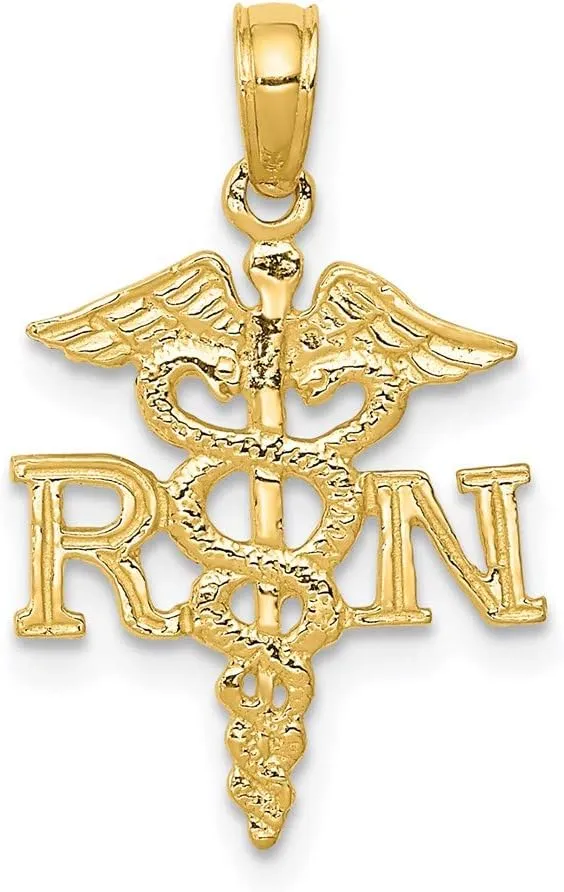 Yellow Gold R.N. Pendant Charm - miracle 25mm x 12mm Solid Real 14k 