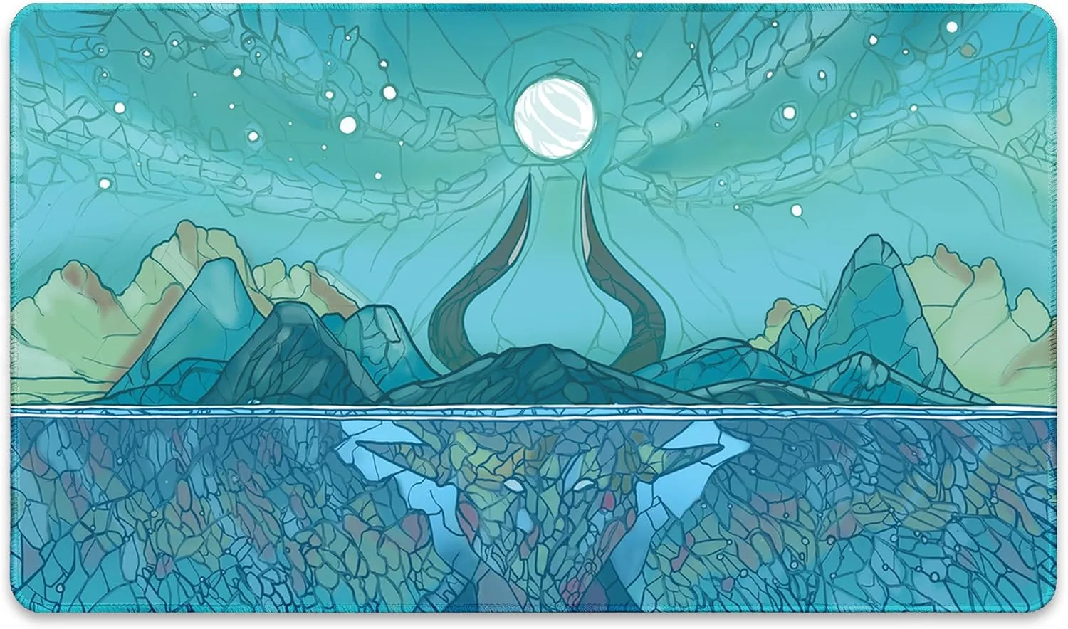 YuGiOh, TCG - Original Play dog Mat Art Designs & Accessories Island Mana Scenery, Stained Glass (Stitched) - MTG Playmat - Compatible with Magic The Gathering Playmat - Play MTG, 