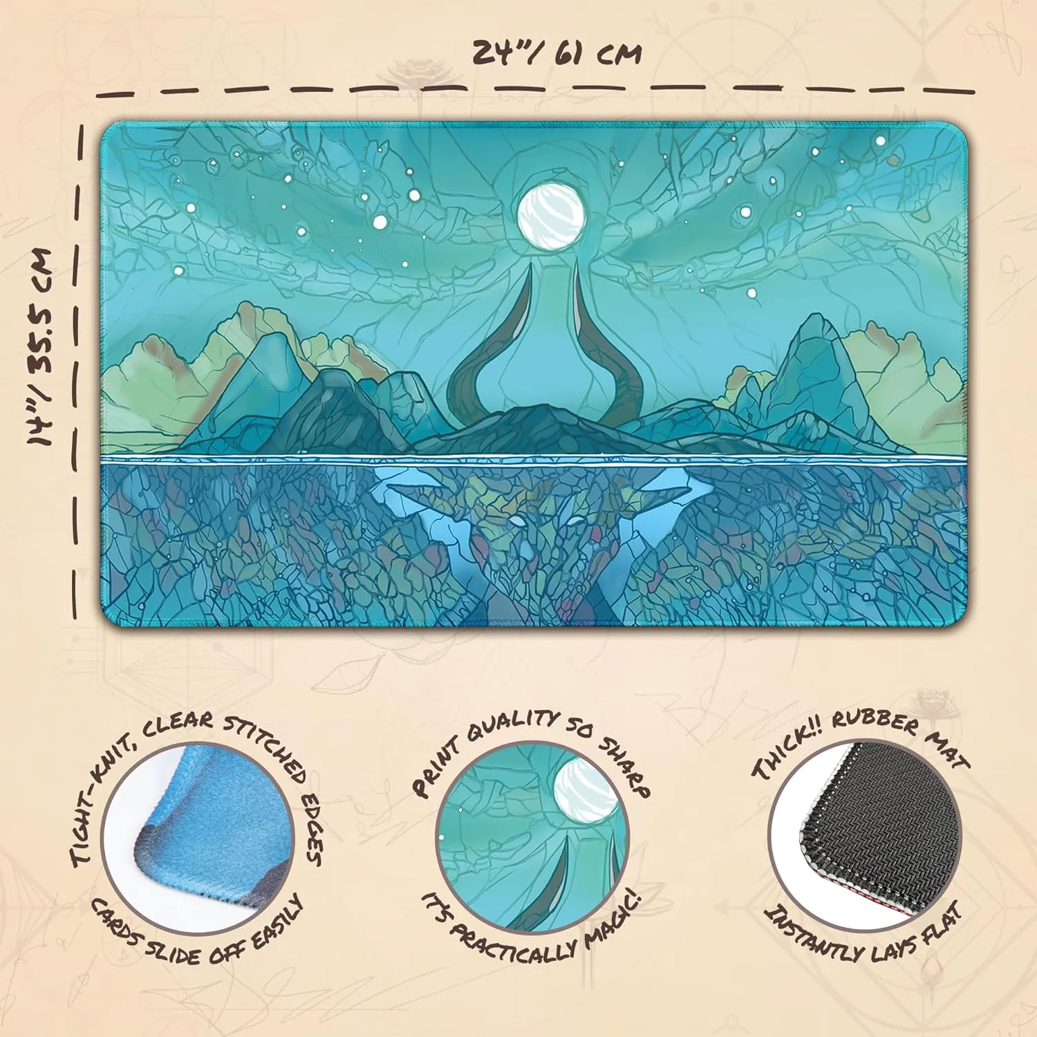 YuGiOh, TCG - Original Play dog Mat Art Designs & Accessories Island Mana Scenery, Stained Glass (Stitched) - MTG Playmat - Compatible with Magic The Gathering Playmat - Play MTG, 