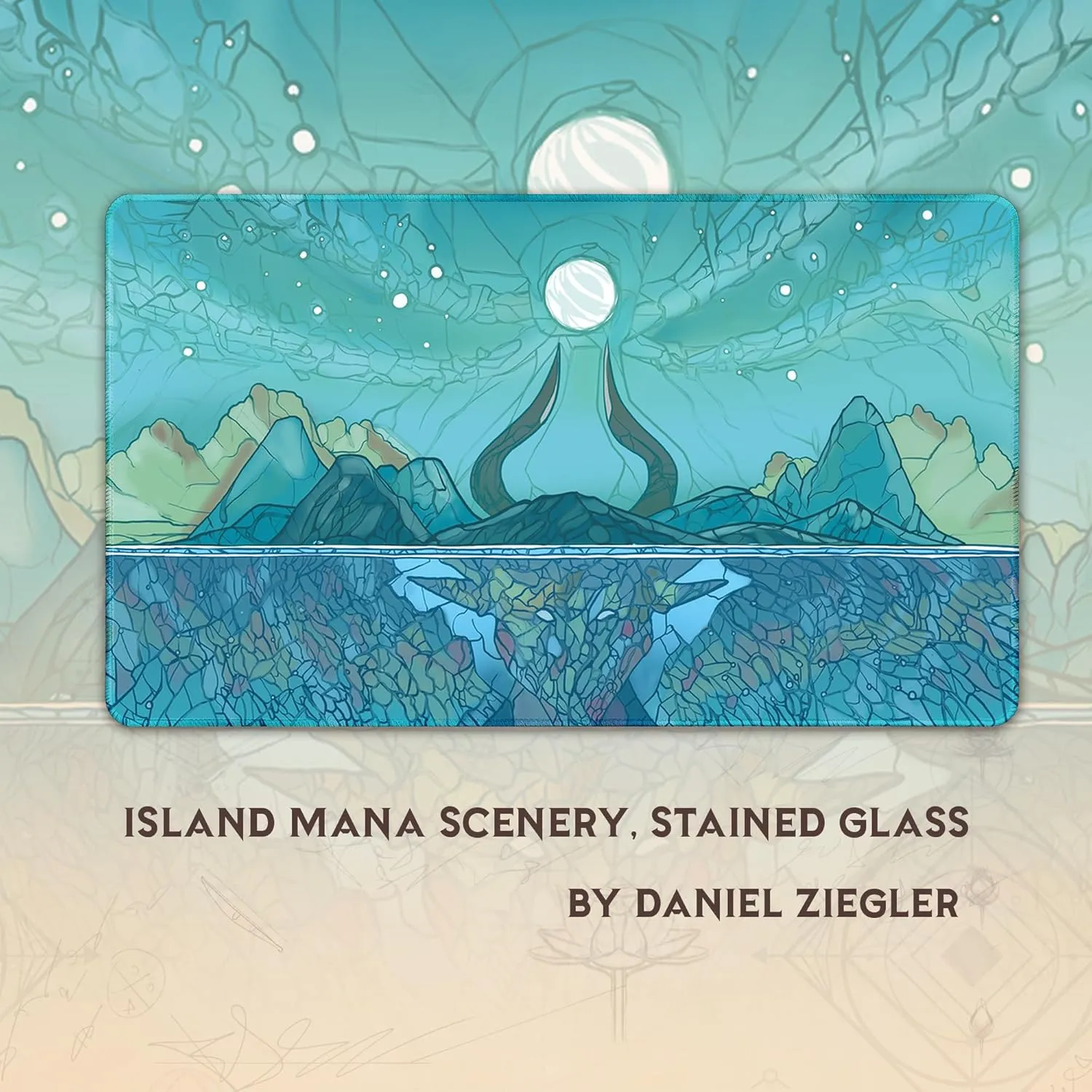 YuGiOh, TCG - Original Play dog Mat Art Designs & Accessories Island Mana Scenery, Stained Glass (Stitched) - MTG Playmat - Compatible with Magic The Gathering Playmat - Play MTG, 