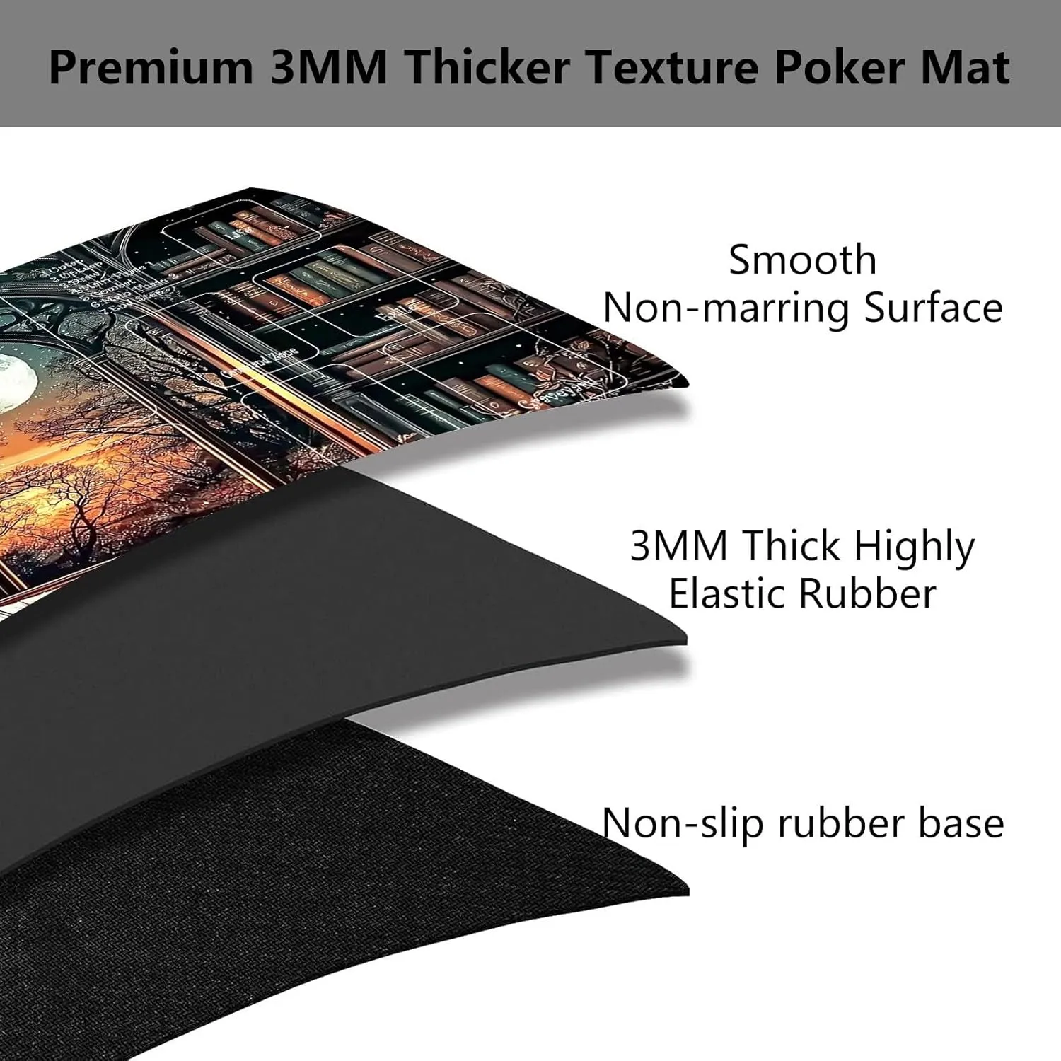 Zones for MTG TCG Card Game Playing 24 x 14 inches Trading Card Game Playmats Non-Slip Rubber Base and Stitched Mousepad Desk daylight associate strut ion Mats, Bookshelf Moon Playmat for MTG, Game Play Mat with 