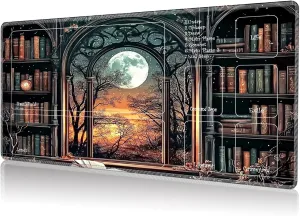Zones for MTG TCG Card Game Playing 24 x 14 inches Trading Card Game Playmats Non-Slip Rubber Base and Stitched Mousepad Desk daylight associate strut ion Mats, Bookshelf Moon Playmat for MTG, Game Play Mat with 